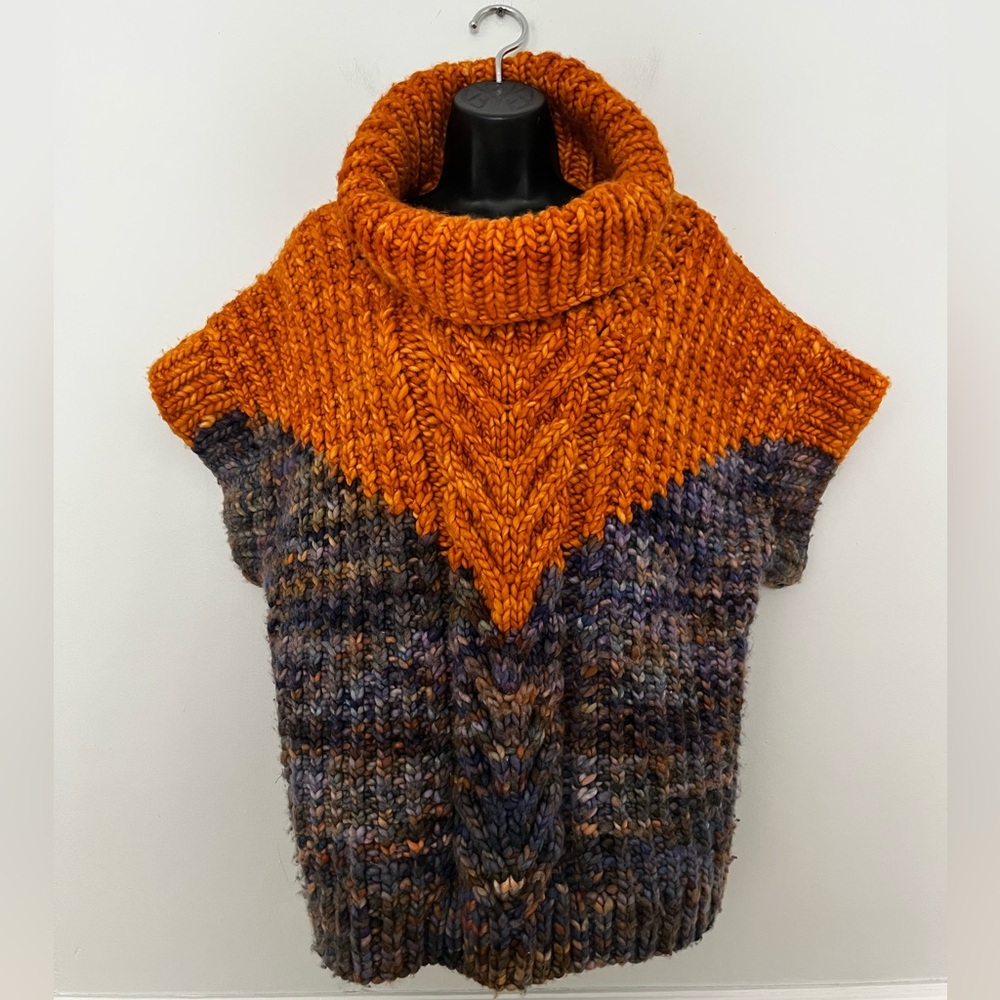 Handknit Cowl Neck Cap Sleeve Wool Pullover, Size XL